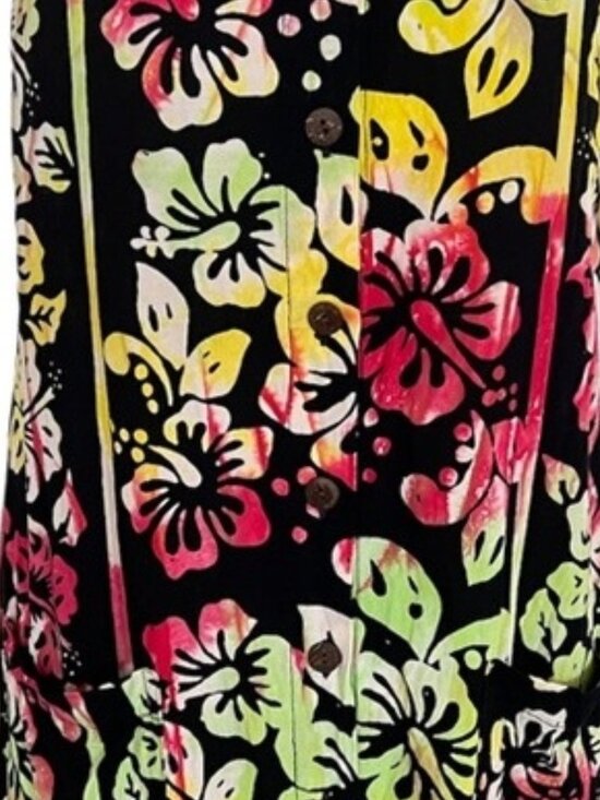 None Dresses & Skirts - Black‎ Hawaiian Dress with Colorful Flowers Size 1 100% Rayon (4-6)